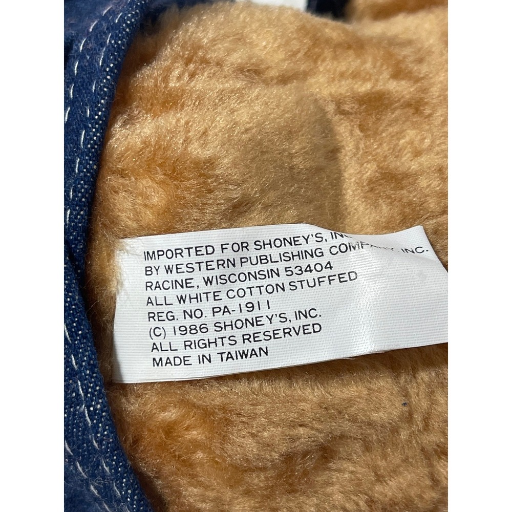 Shoneys Bear Plush Stuffed Animal Red Shirt Denim Overalls Vintage Toy 1986 - Picture 8 of 8